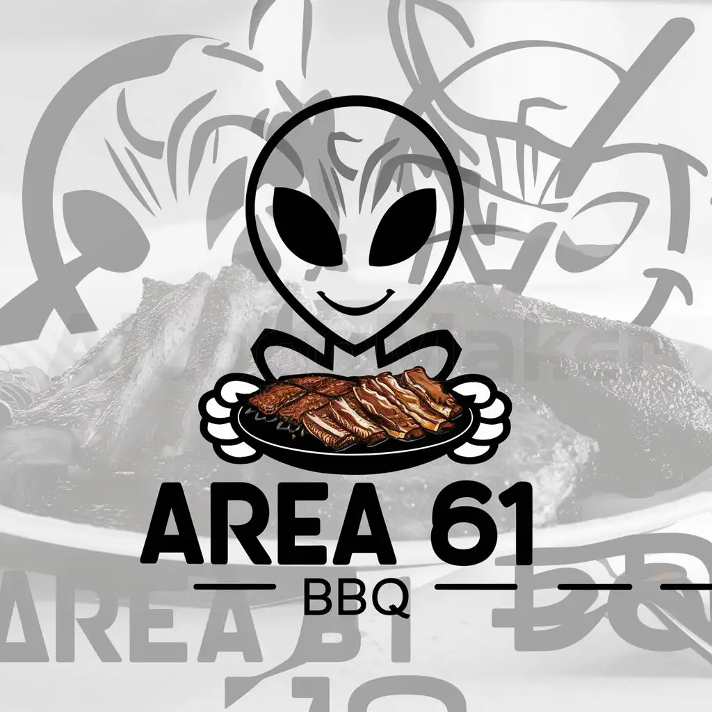 a logo design,with the text "AREA 61 BBQ", main symbol:Alien,complex,be used in BBQ industry,clear background