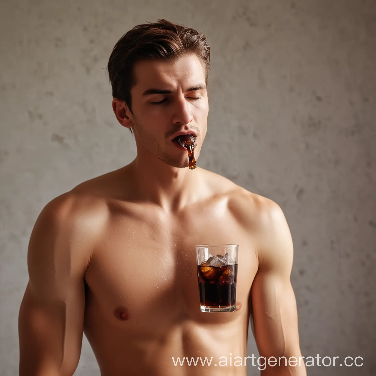 BareChested-Man-Enjoying-Refreshing-Cola-with-Ice