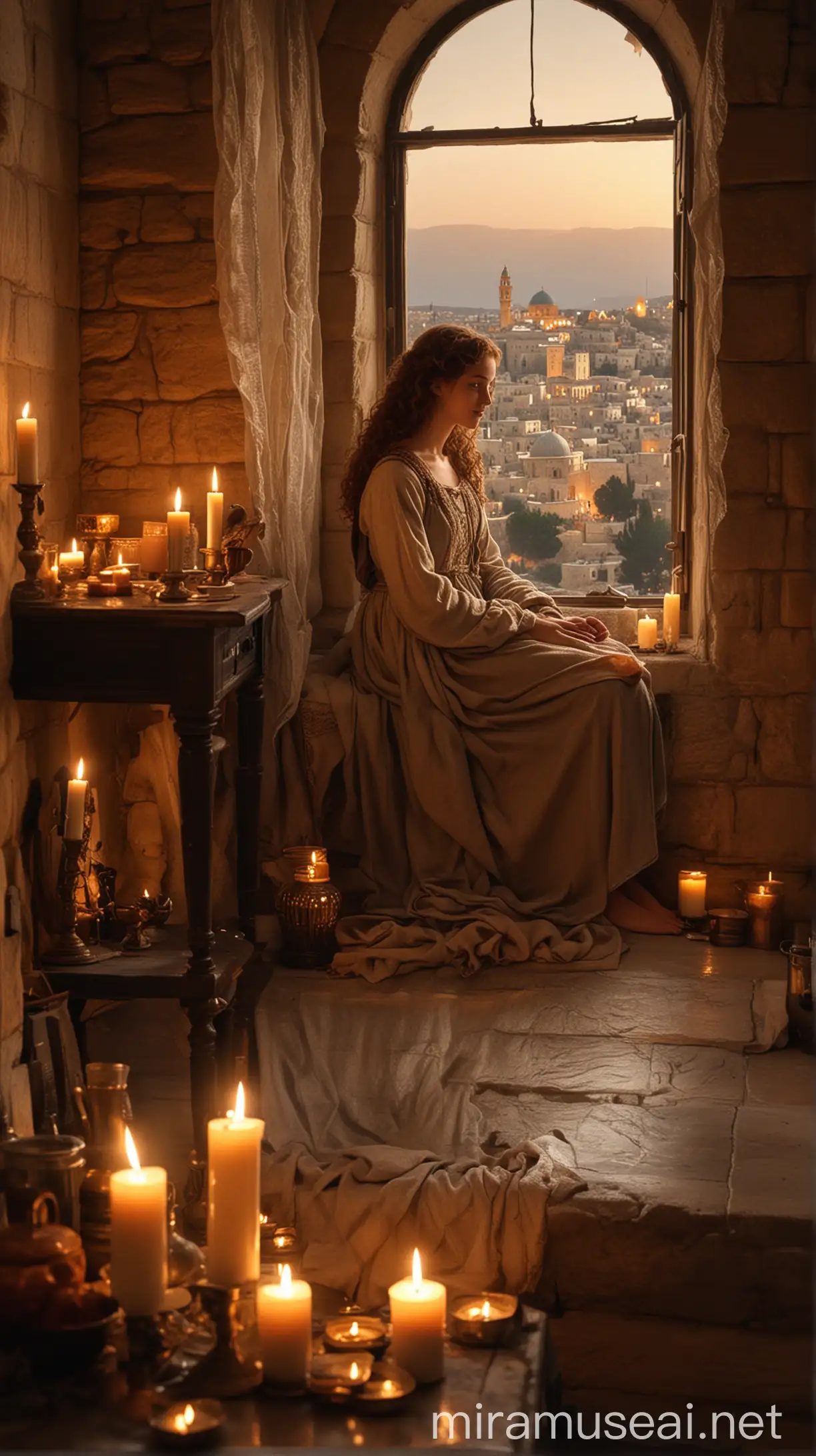 Ancient Roman Era Mother and Daughter in Candlelit Jerusalem Scene