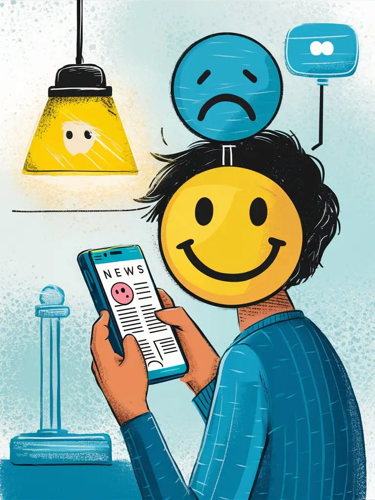 Happy-Person-Reading-News-with-Smiley-Faces-and-Light-Bulb