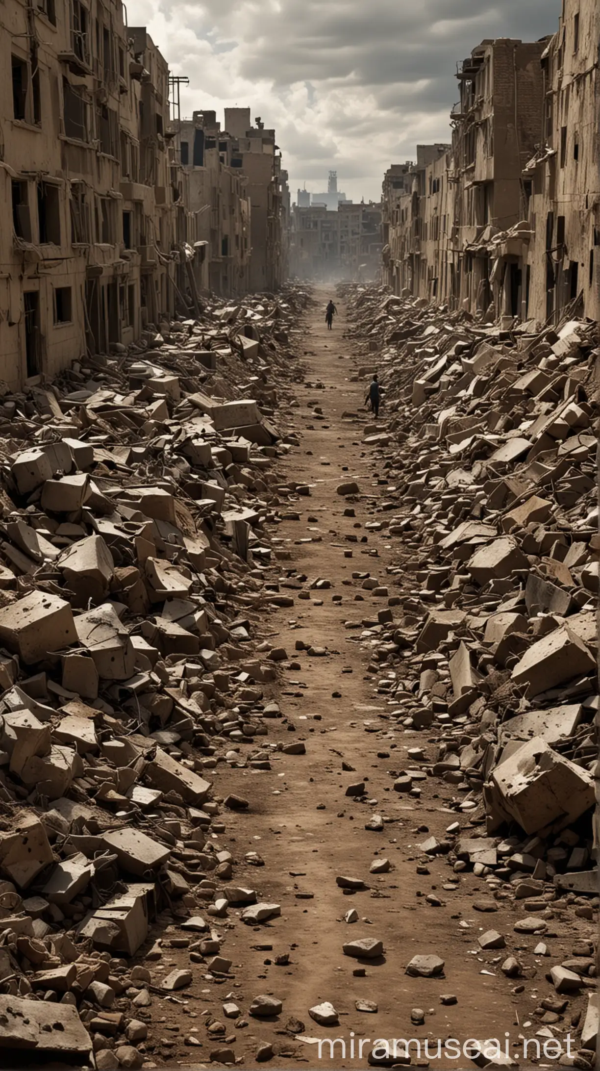 Urban Landscape Destroyed by War Rubbles