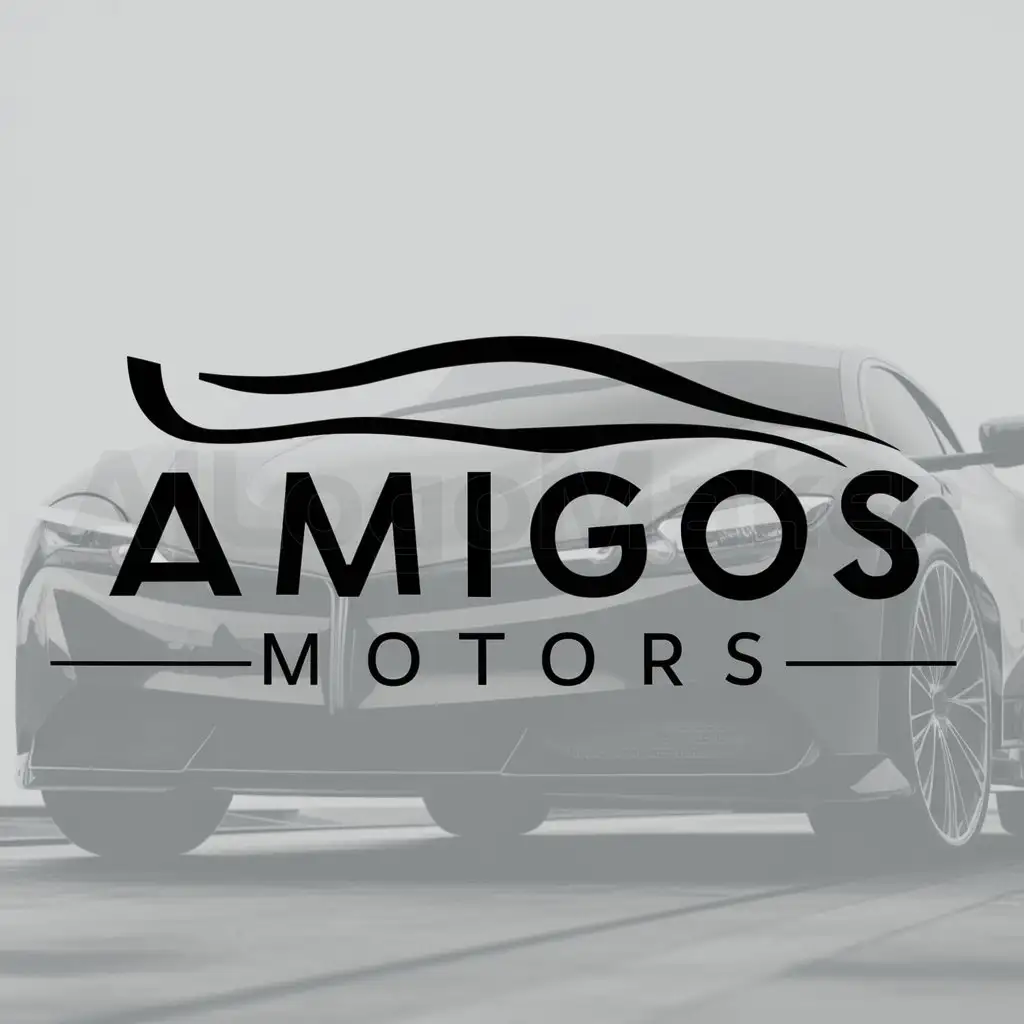 a logo design,with the text "Amigos Motors", main symbol:car(with a car in  the background ),Moderate,clear background