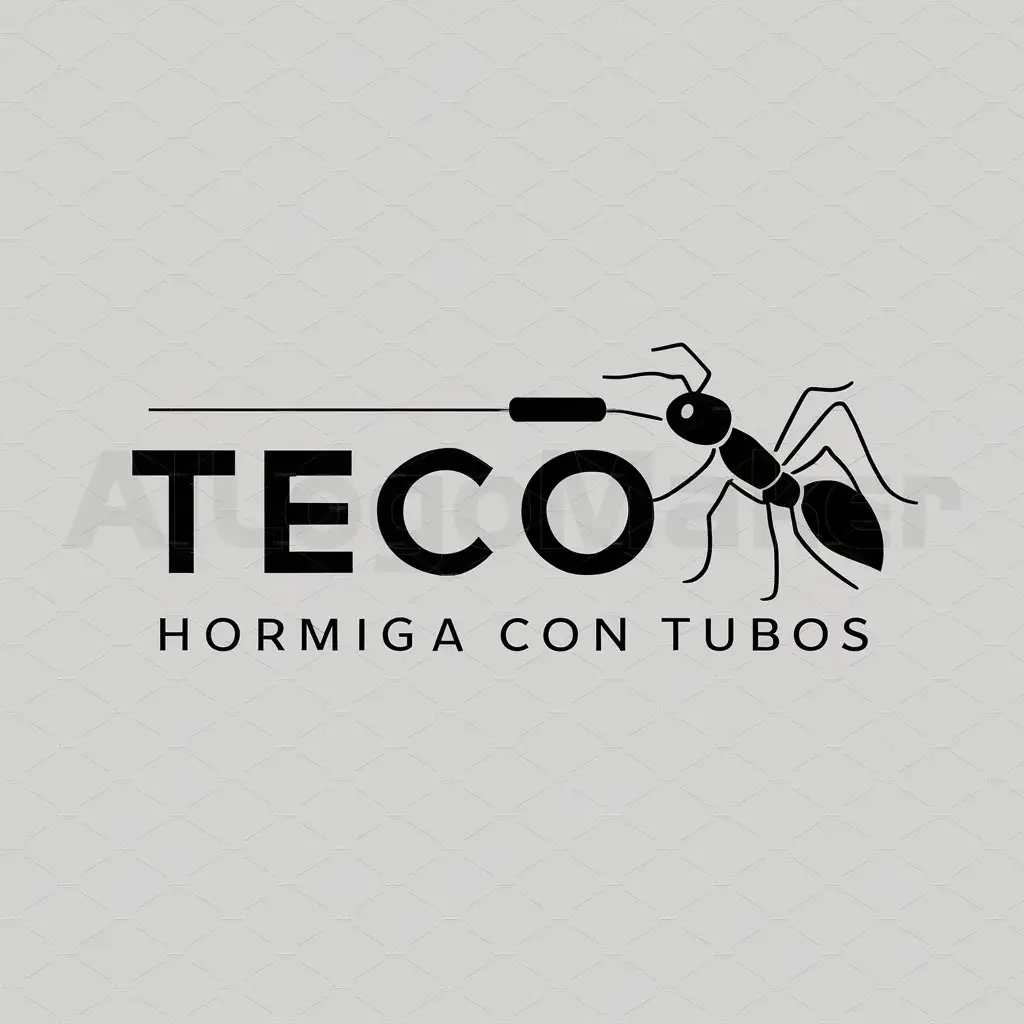 a logo design,with the text "teco", main symbol:hormiga con tubos,Moderate,clear background