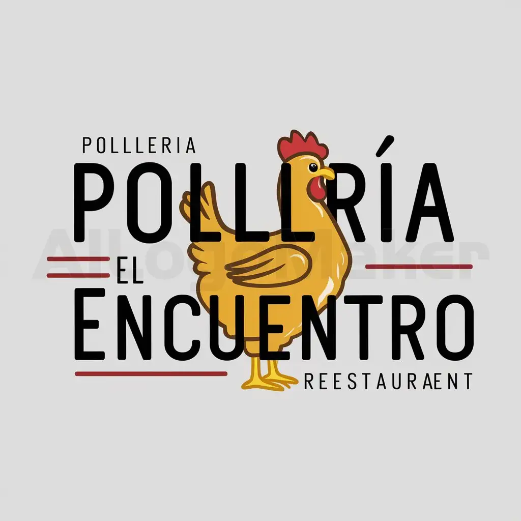 a logo design,with the text "Polleria el Encuentro", main symbol:make me a logo that has the name with typography 'dm sans' and has in the middle of the text backwards the logo of an animated chicken,Moderate,be used in Restaurant industry,clear background
