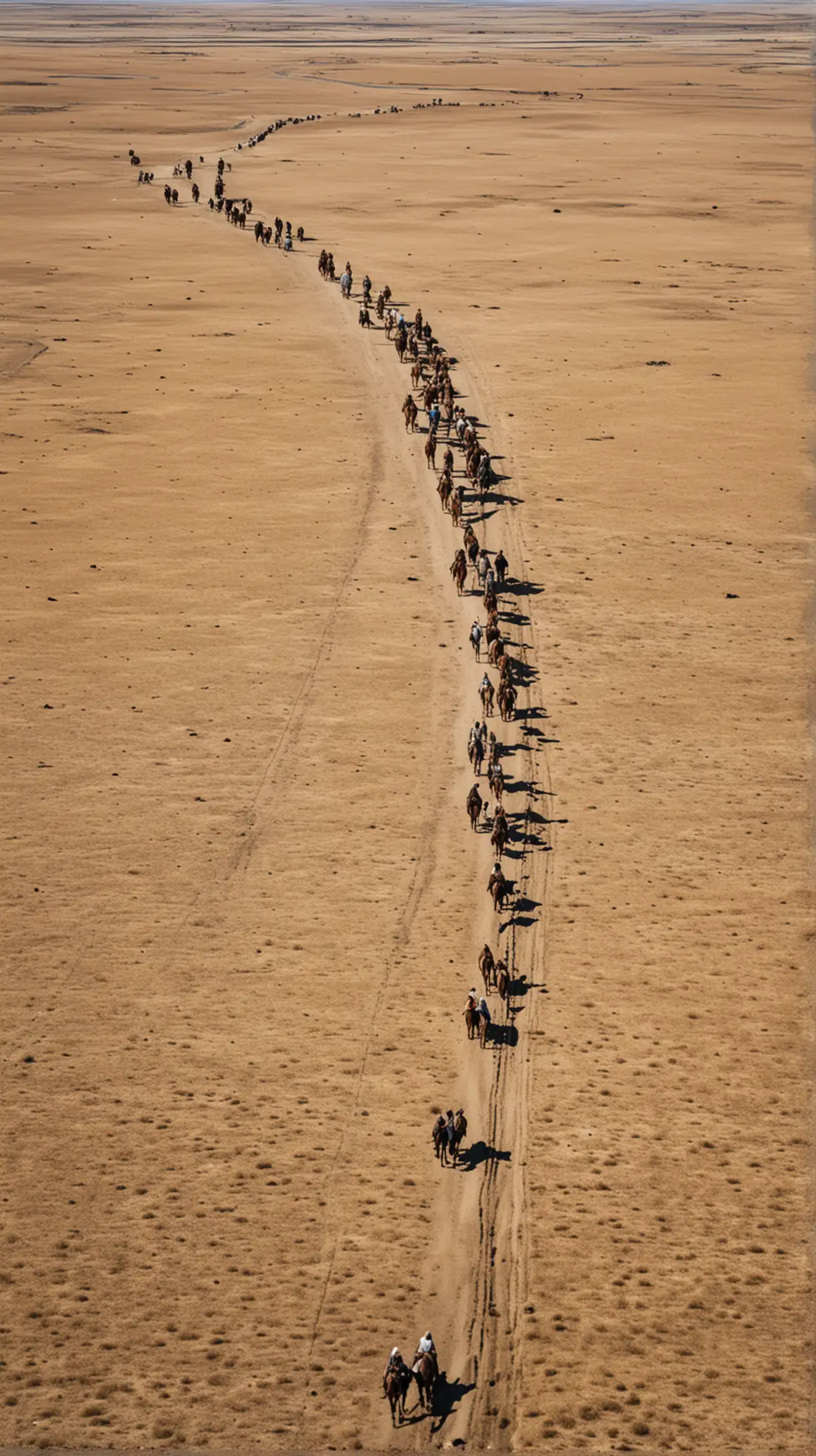 Kazakh Nomads Migration Across Barren Steppe Lands During Drought