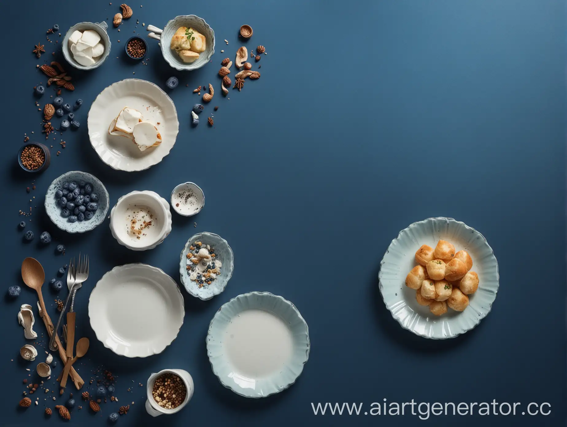 Appetizing-Dishes-on-Blue-Background-in-4K-Resolution