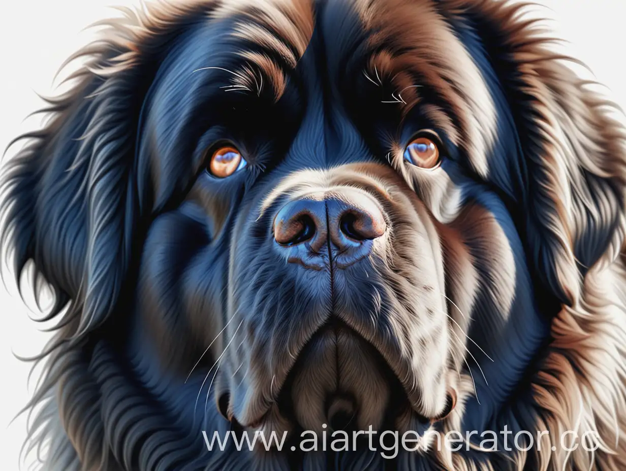 собака ньюфаундленд, высокая детализация, высокое разрешение, нарисованный пушистый мех, структурированность, глубина, внимание к деталям, открытые глаза