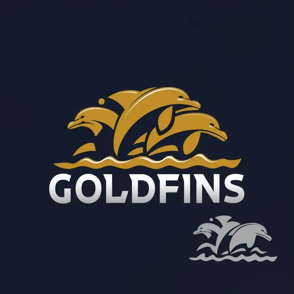 a logo design,with the text "Red Lake Goldfins", main symbol:Gold 3 Dolphins white background Large Goldfins,Moderate,be used in Sports Fitness industry,clear background