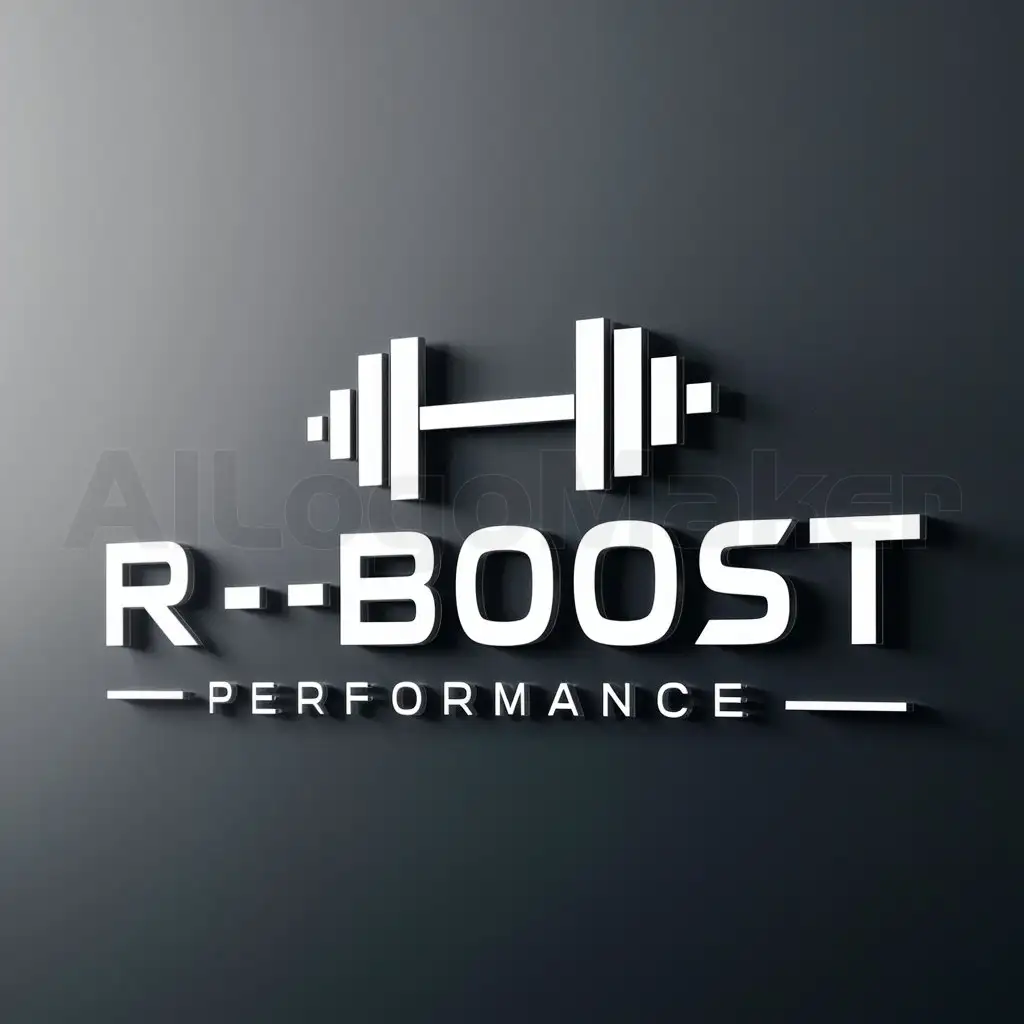 a logo design,with the text "R-Boost Performance", main symbol:weights,Moderate,be used in Sports Fitness industry,clear background