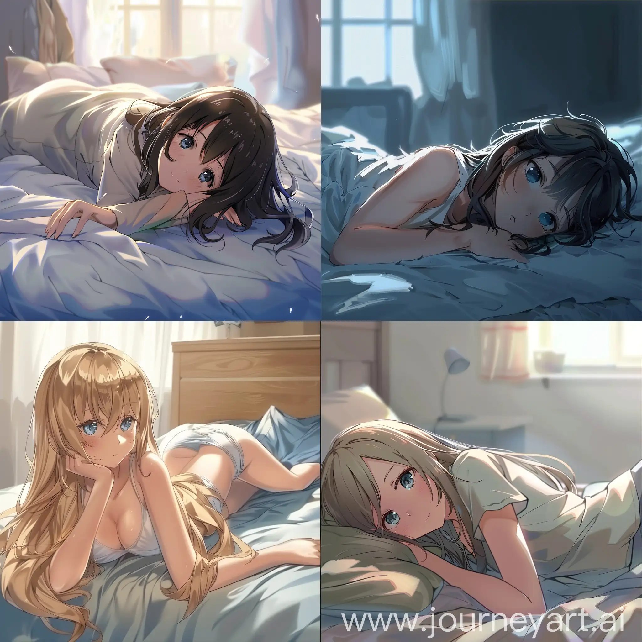 anime girl laying down on bed