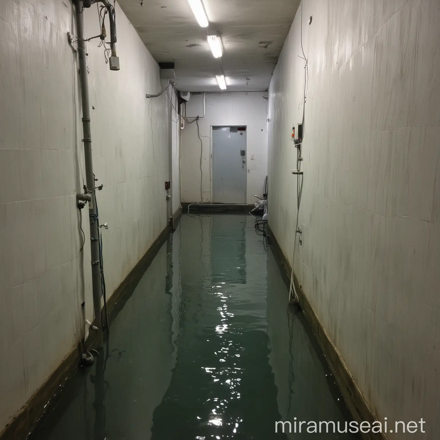 Mysterious Backroom with Water Evoking an Unsettling Atmosphere