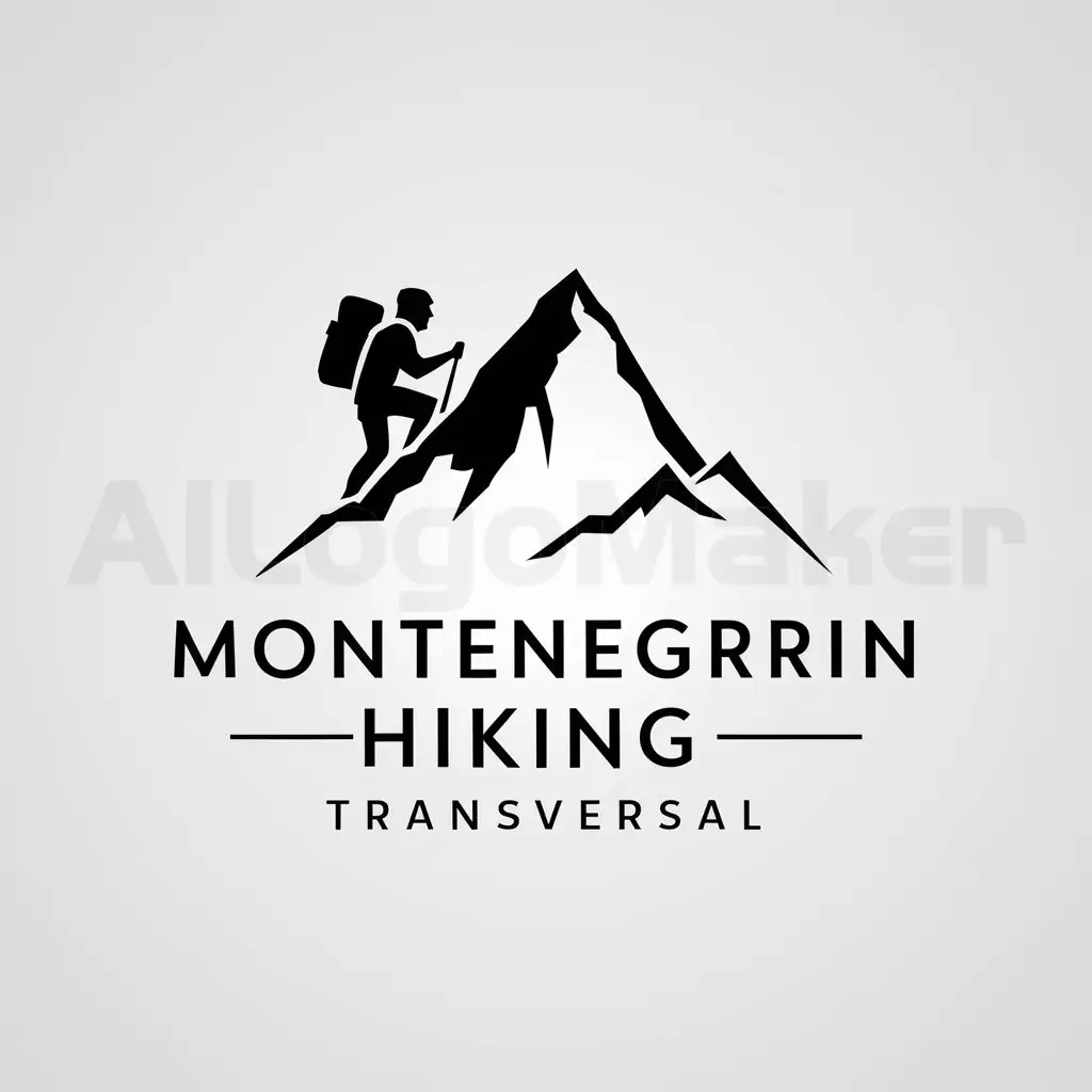 a logo design,with the text "Montenegrin Hiking Transversal", main symbol:A person with a backpack, who is ascending the mountains,Minimalistic,clear background