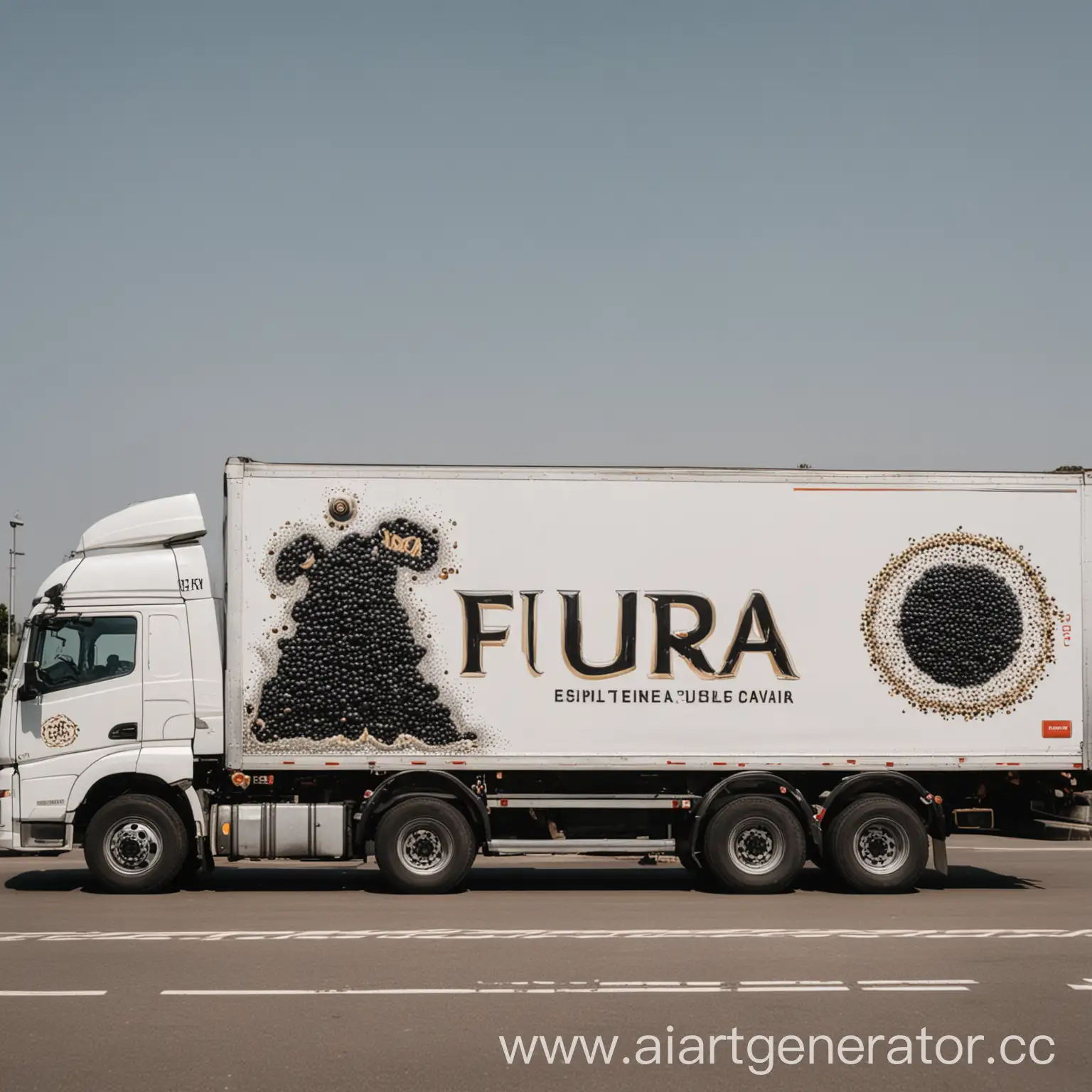 Фура, на кузове изображён логотип компании продающей икру
