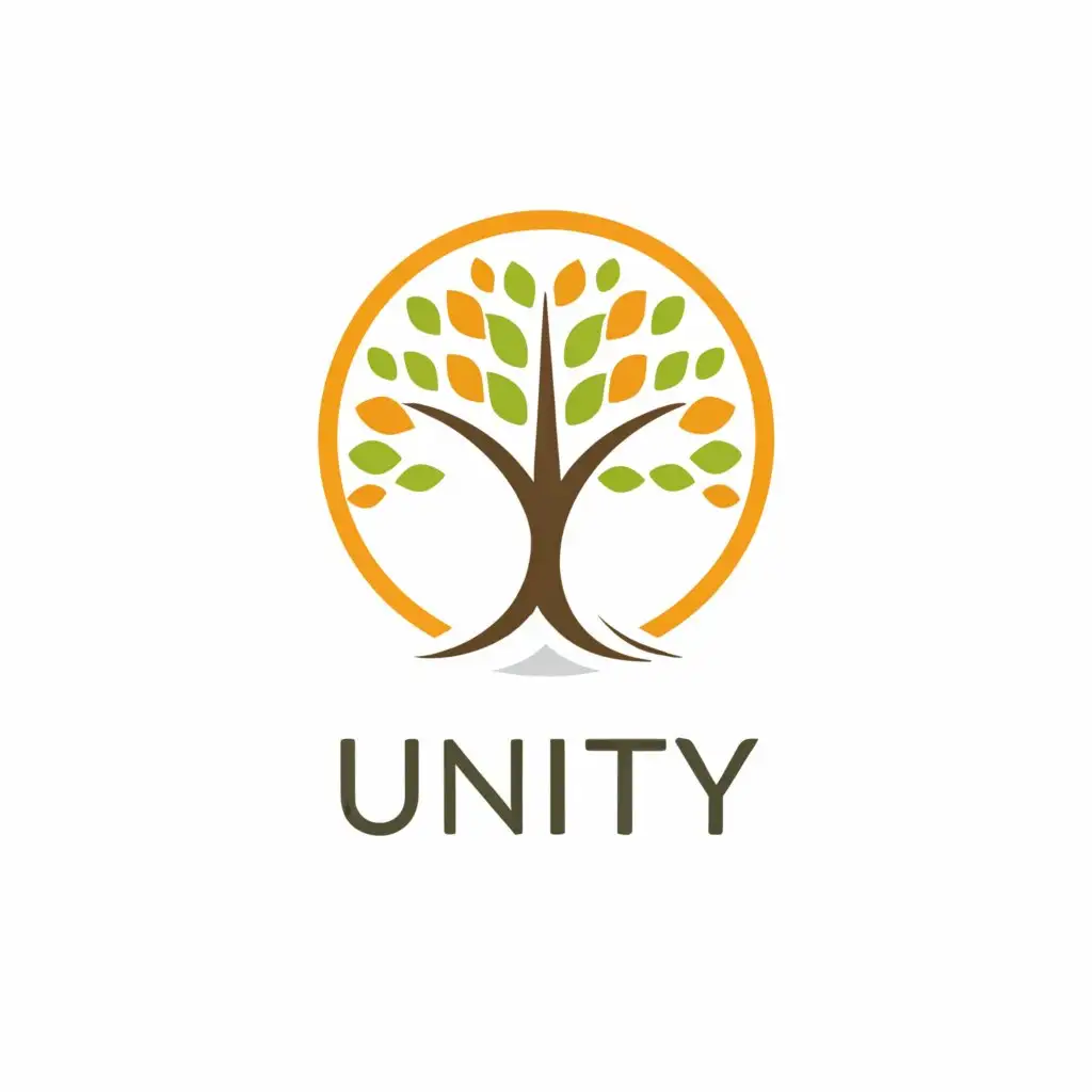 a logo design,with the text "Unity empowers growth", main symbol:Tree, circle, sunlight backing,Minimalistic,clear background