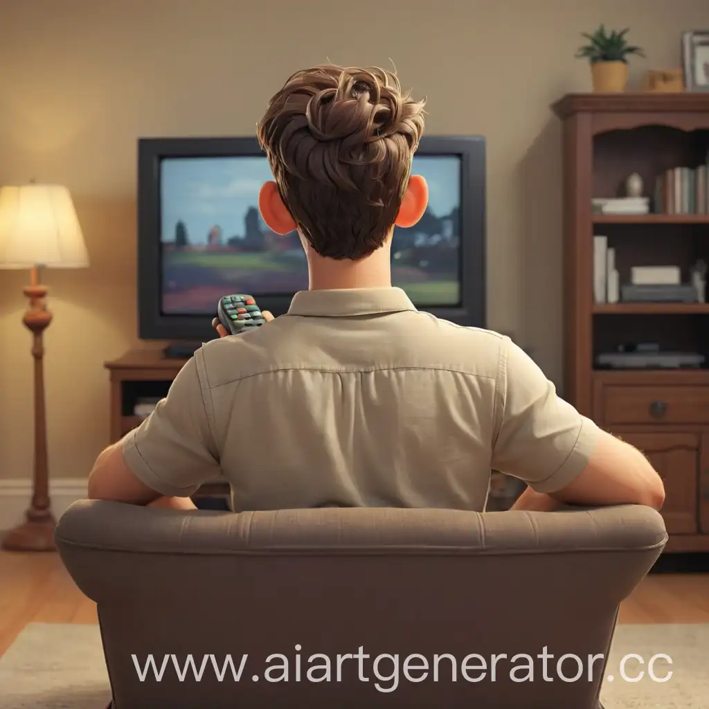Relaxed-Cartoon-Man-Watching-Television-from-Behind
