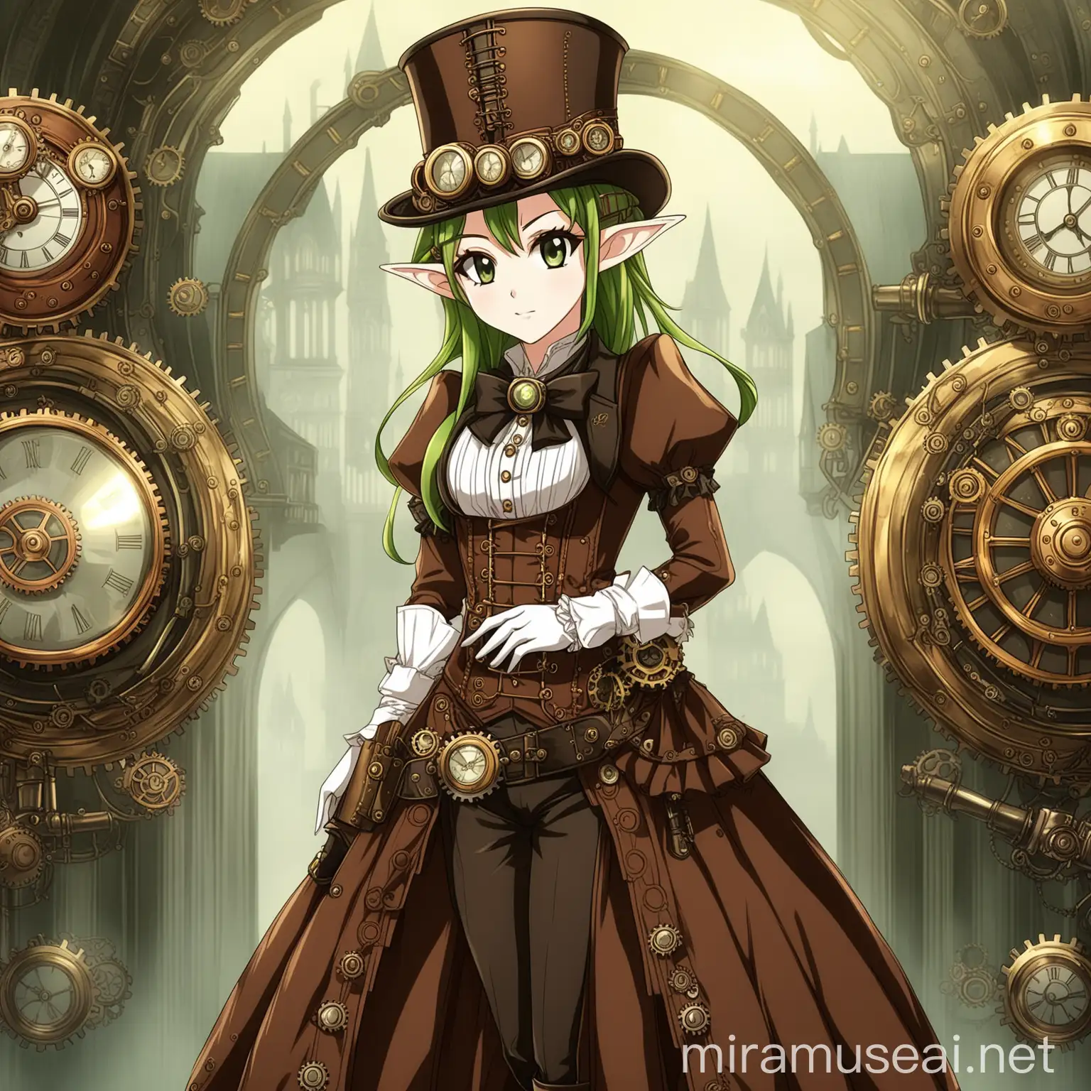 a steampunk elf, elegant victorian clothes, in anime