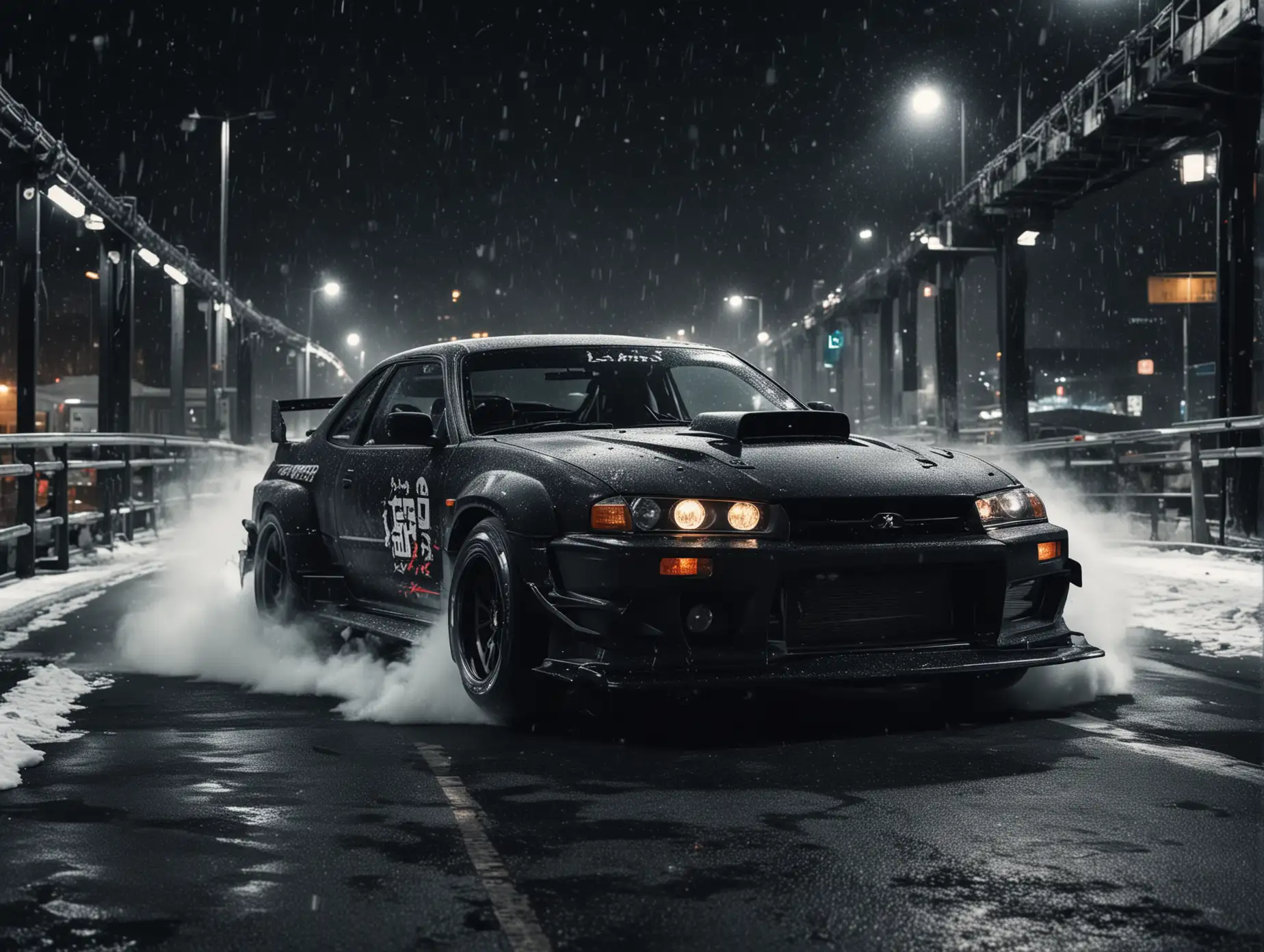 Japanese-Drift-Car-Monsters-Racing-Through-Night-City-on-Bridge