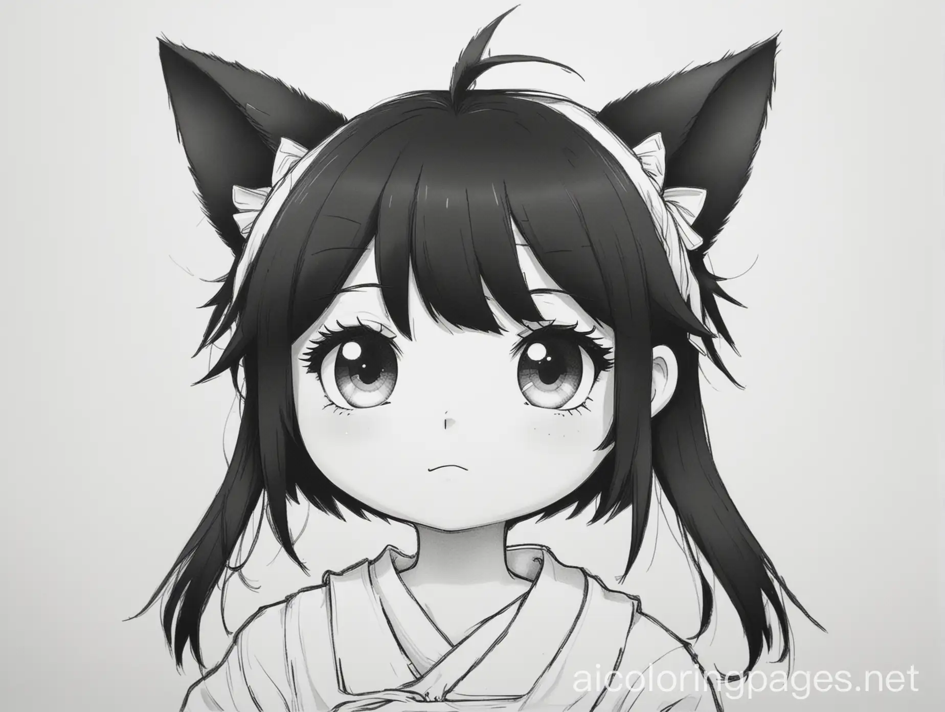 kuromi, Coloring Page, black and white, line art, white background, Simplicity, Ample White Space