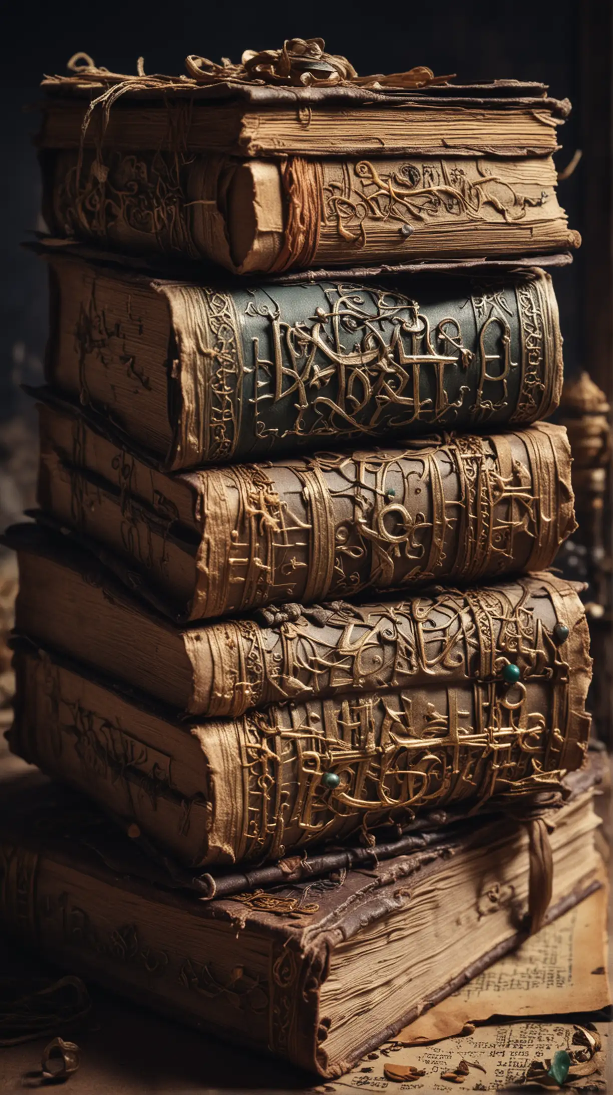 Stack of Beautiful Ancient Spell Books