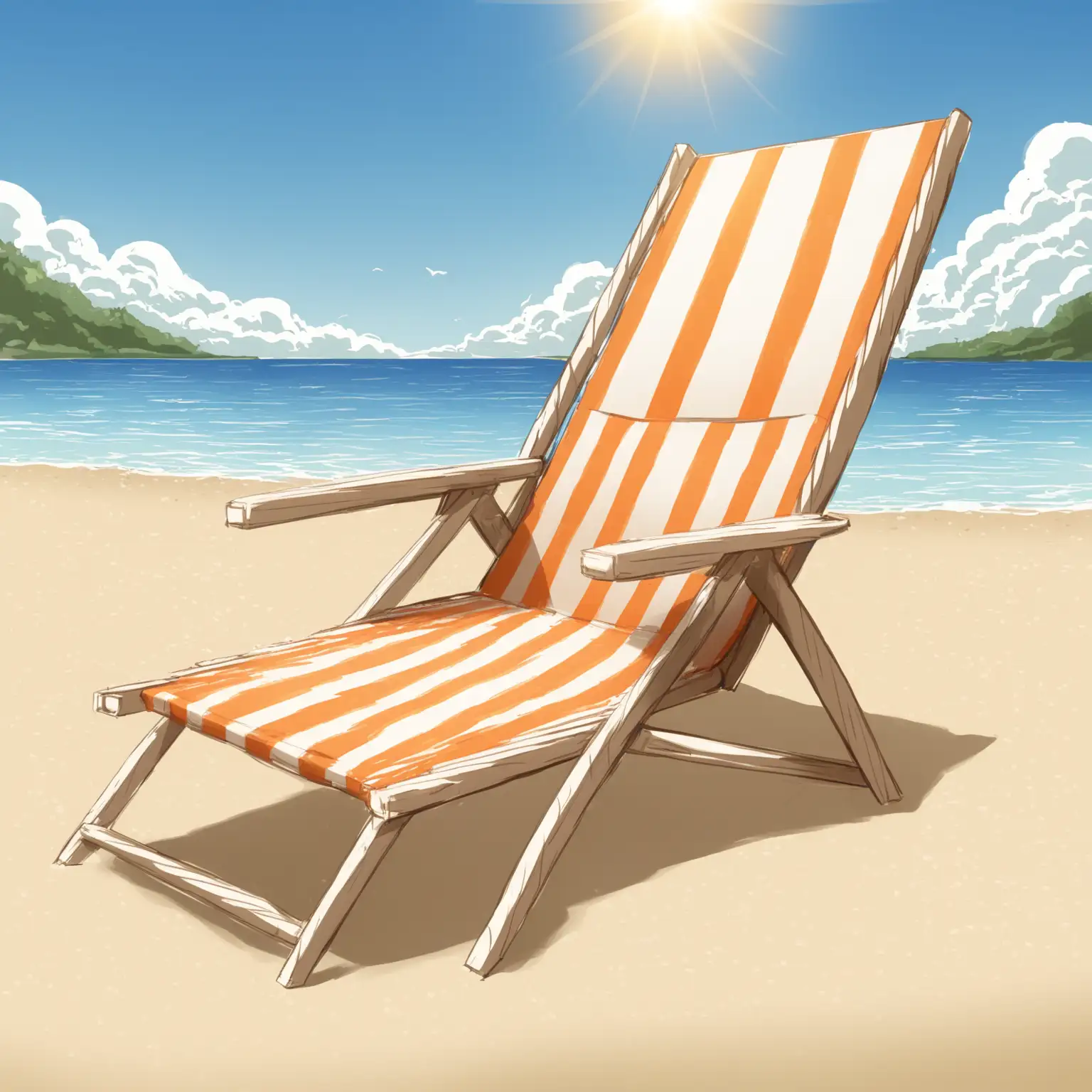 Sunlit Beach Scene with Womans Legs and Beach Chair