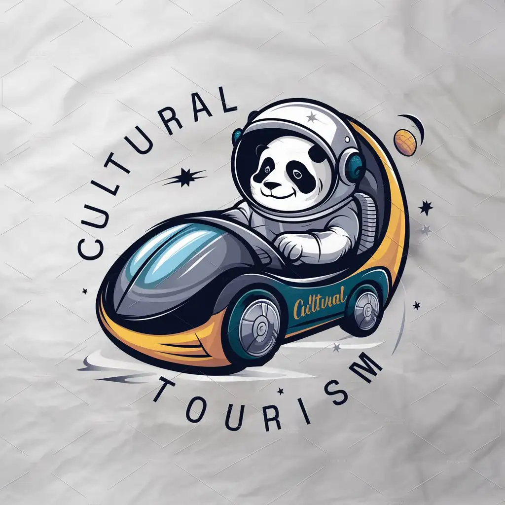 a logo design,with the text "cultural tourism", main symbol:panda astronaut moon car,Moderate,be used in Travel industry,clear background