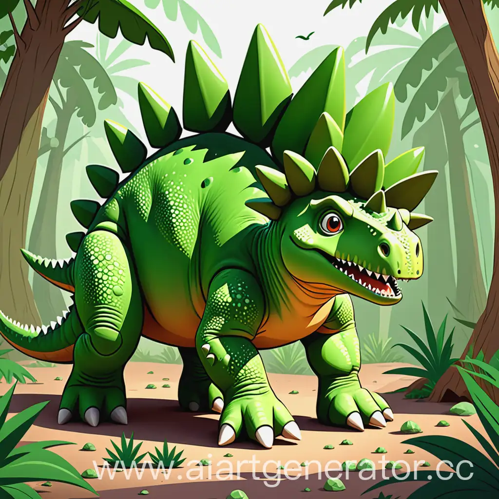 Playful-Cartoon-Stegosaur-in-Vibrant-Green