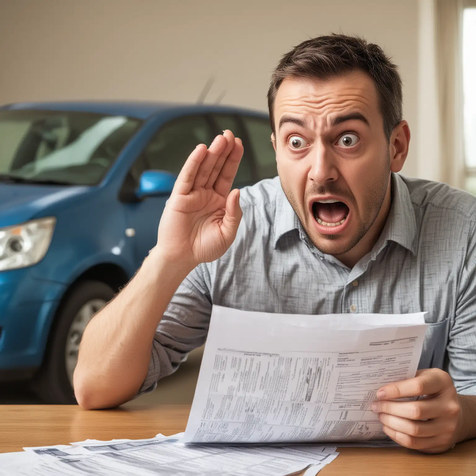 Man getting attacked by their auto insurance bill looking scared
