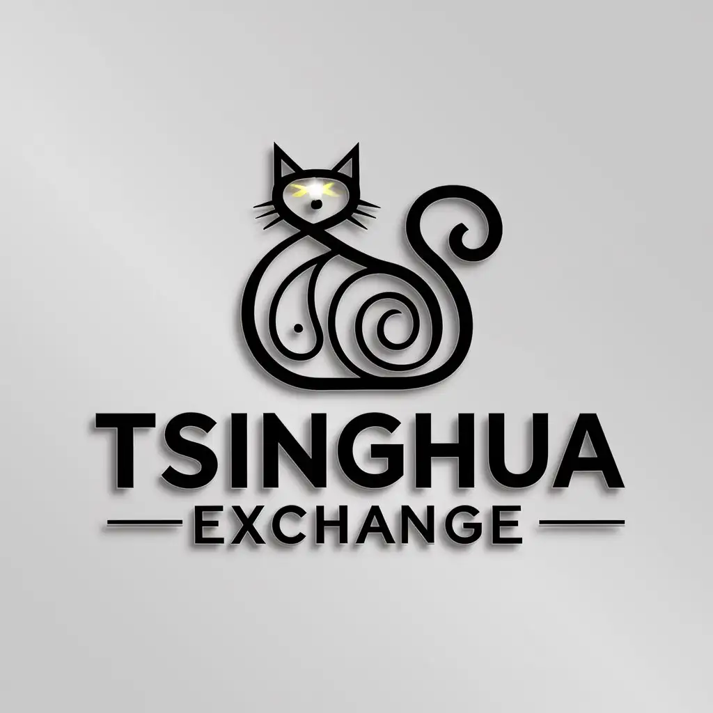 a logo design,with the text "Tsinghua exchange", main symbol:cat cat,complex,be used in Entertainment industry,clear background