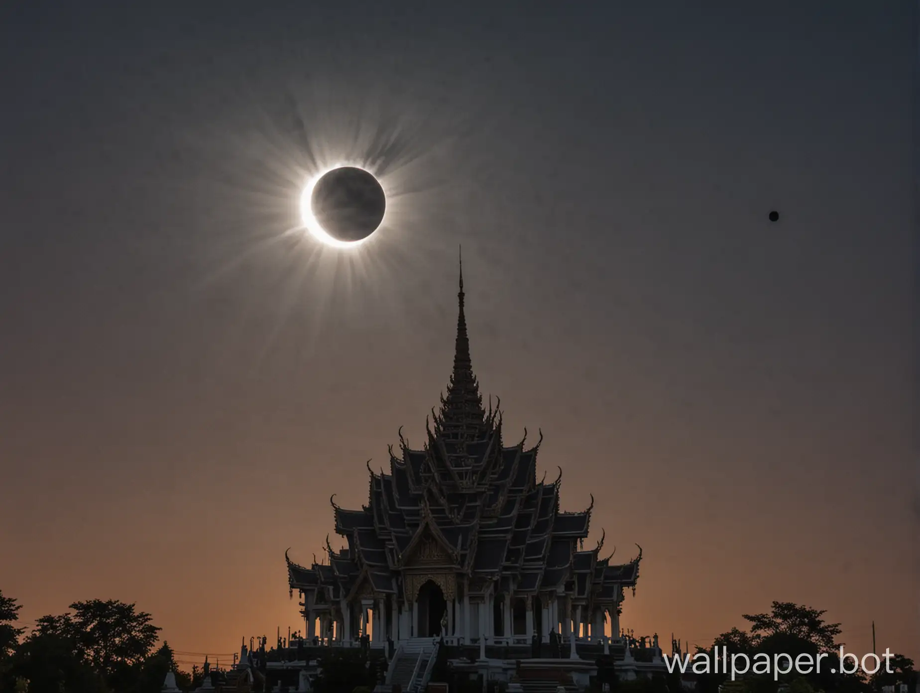 Breathtaking-Total-Solar-Eclipse-Over-Buddhist-Temple-in-Pathum-Thani-Thailand