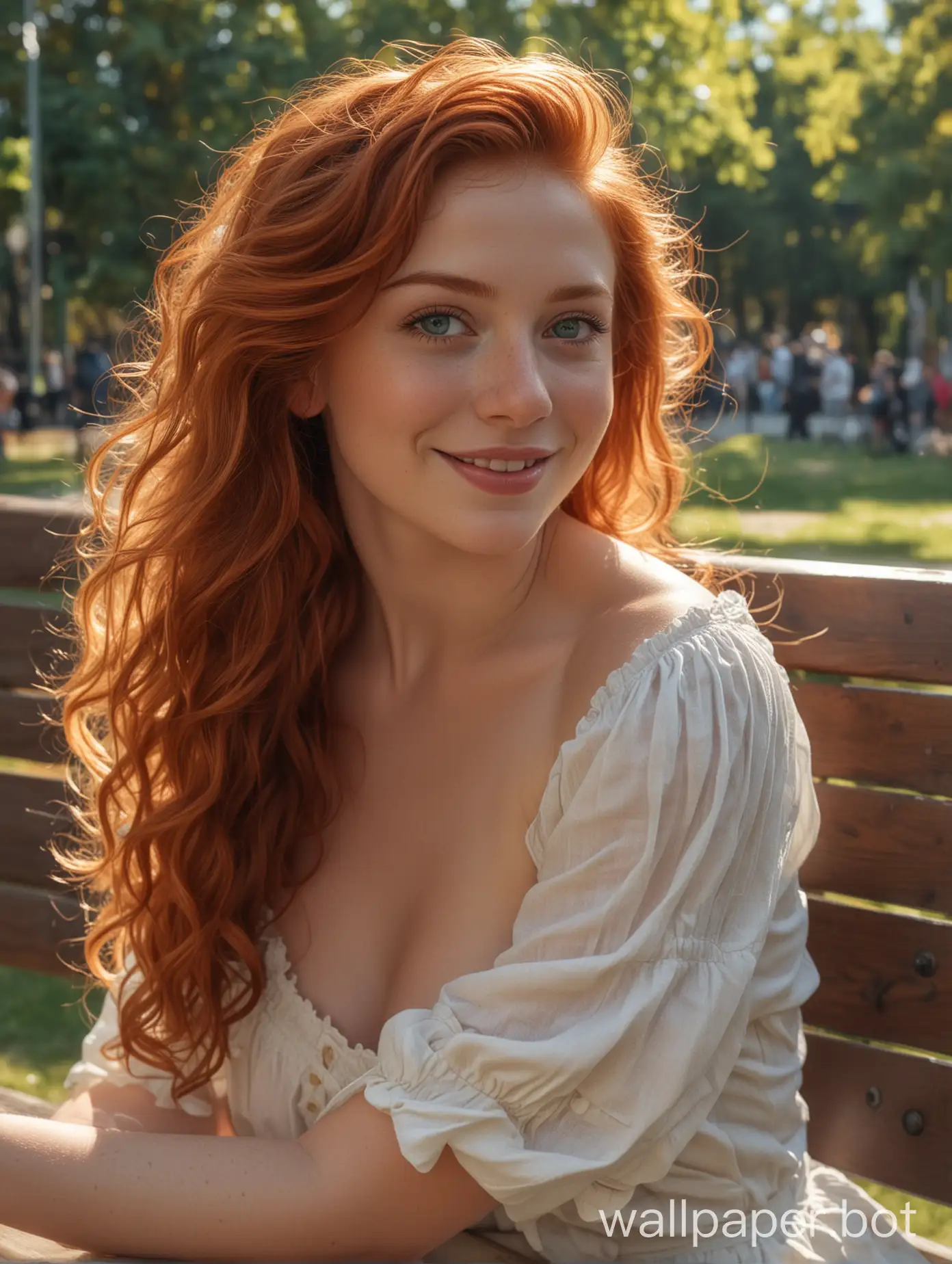Redheaded-Maiden-with-Sunlit-Smile-on-Festival-Bench