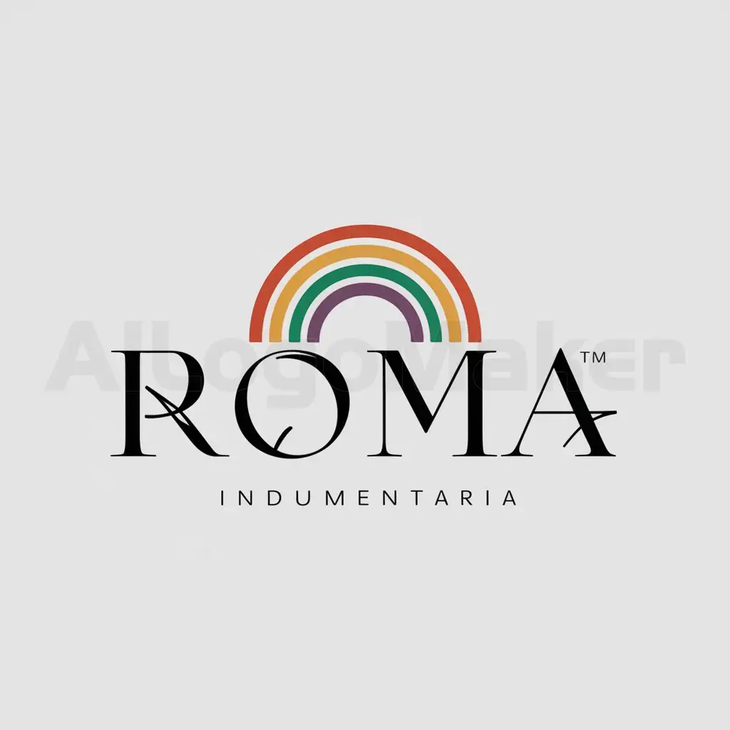 a logo design,with the text "RoMa", main symbol:arcoiris,Minimalistic,be used in Indumentaria industry,clear background