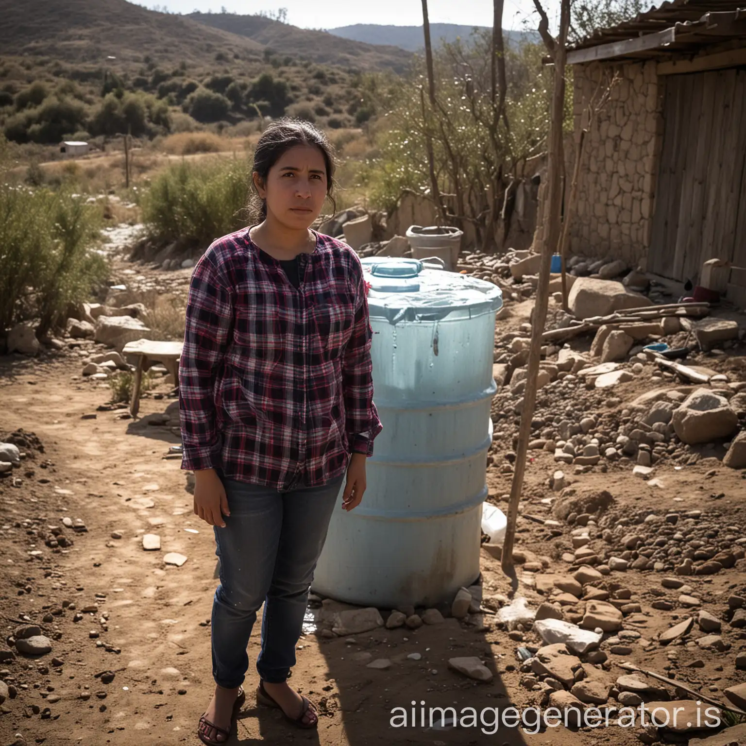 Jazmín Alfaro and her family face a serious water shortage in their home located in La Higuera, Petorca province, Chile. The lack of access to quality water for basic activities such as washing, cooking, and bathing affects their quality of life and health. Despite having invested in a tank, uncertainty about future availability and the low quality of water persist, generating constant stress and worry in the family.