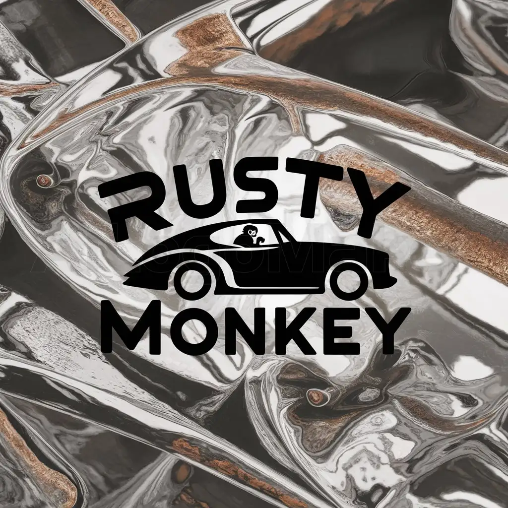 a logo design,with the text "Rusty Monkey", main symbol:Classic Car / monkey,complex,clear background