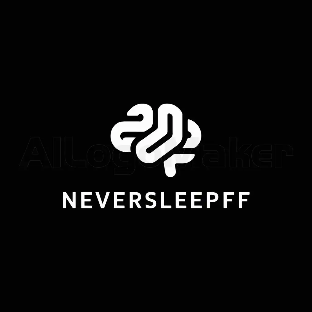 a logo design,with the text "Neversleepff", main symbol:Fondo negro con un cerebro de color blanco,Minimalistic,clear background