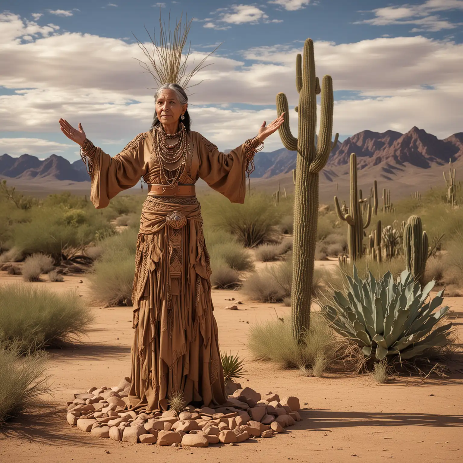 Desert Garden Plaza Tucson Tohono Oodham Elder Statue at Sunset