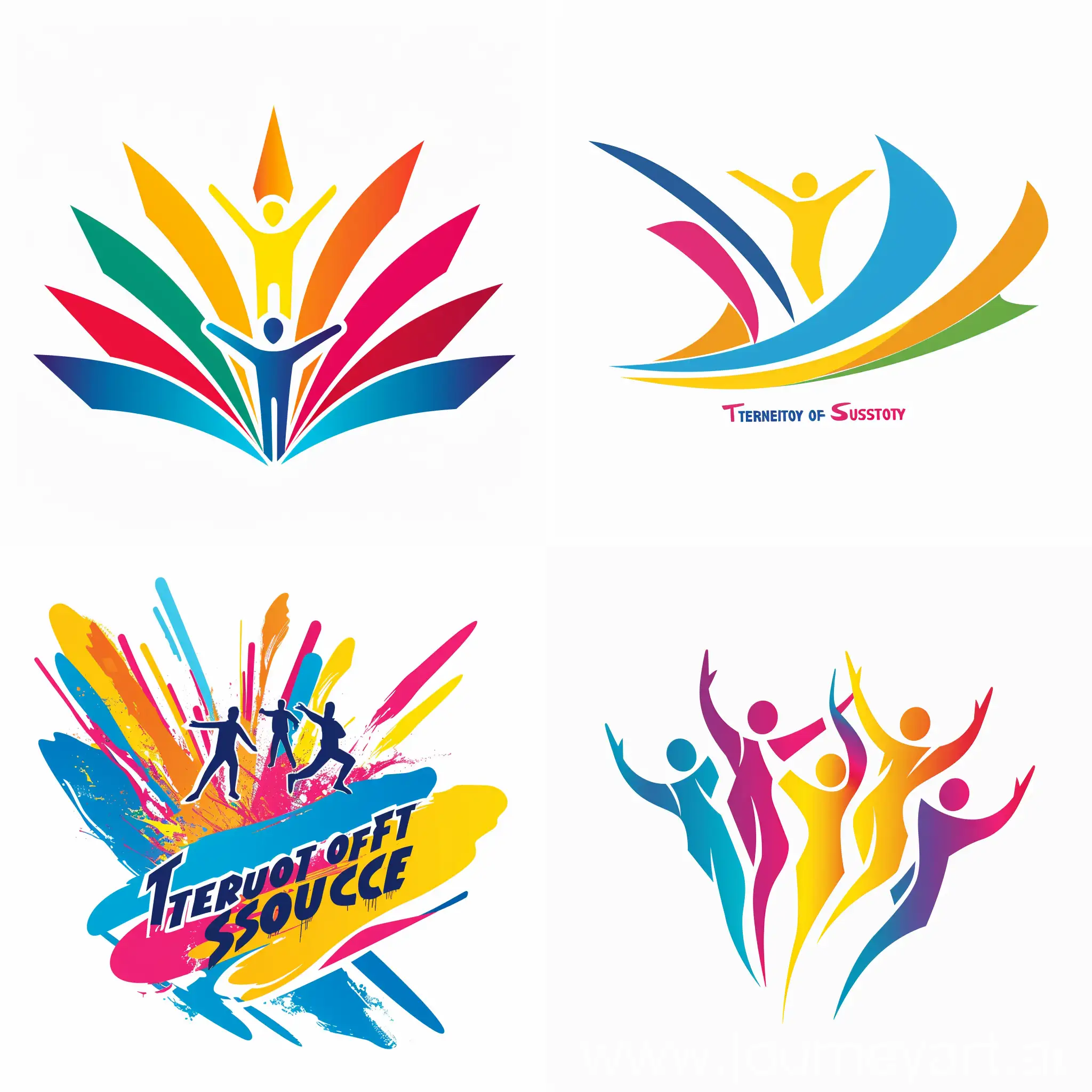 Generate a minimalist, colorful logo for a federal project called "Territory of Success", where successful people will take to the stage and share their success stories. The logo should evoke emotions of joy, fun, and movement. Use sharp shapes and no more than five bright colors on a white background. Do not use people in the logo.