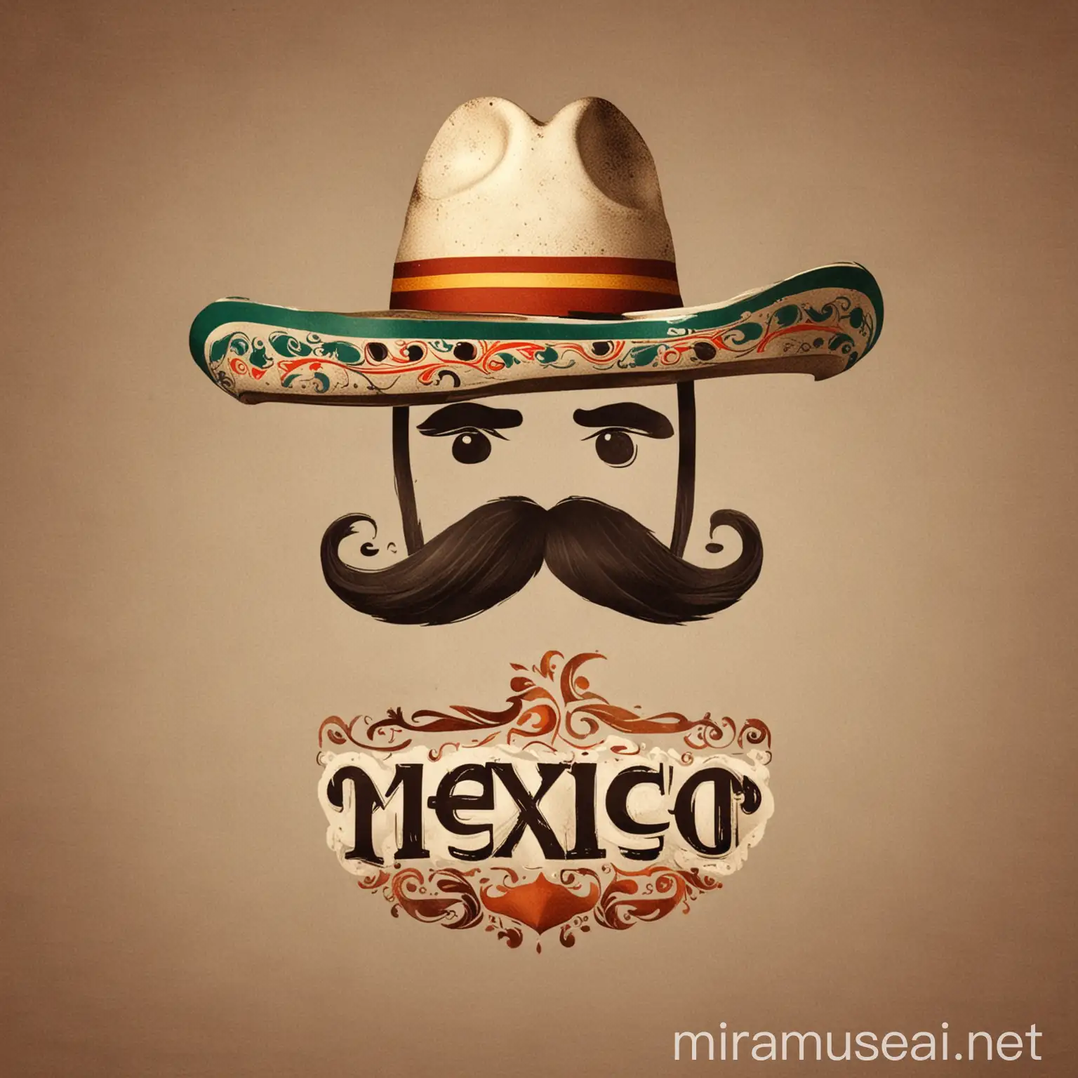 estereotipo de que los mexicanos usamos sombrero y bigote en un logo sencillo y usando teoria de la gestald, con el texto mexico eres tú