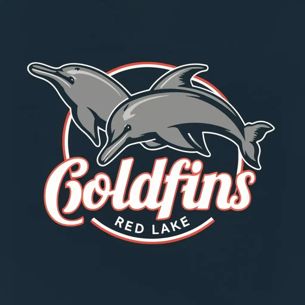 a logo design,with the text "Red Lake Goldfins", main symbol:Dolphins transparent background,Moderate,be used in Sports Fitness industry,clear background