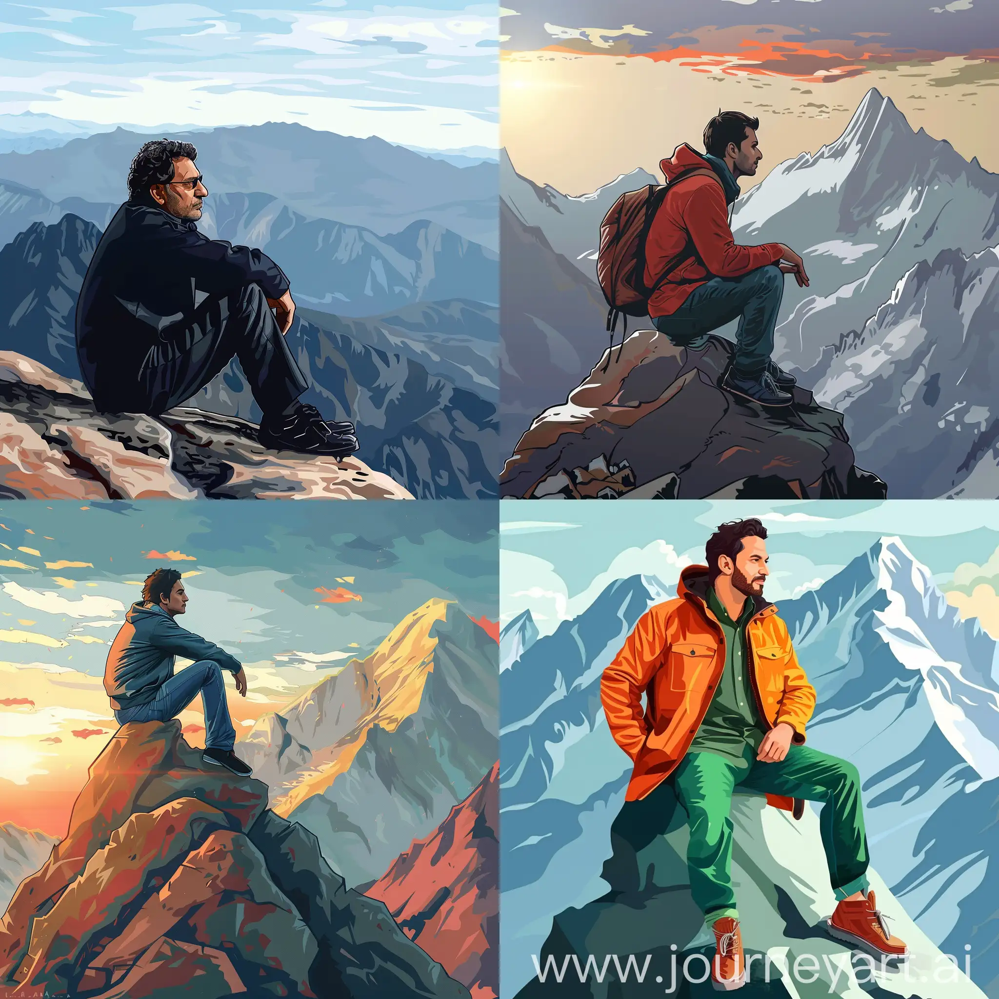 Imran khan at the edge of mountain, cartoon style, cinematic