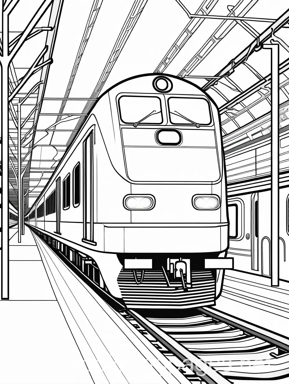 Modern Czech train, Coloring Page, black and white, line art, white background, Simplicity, Ample White Space. The background of the coloring page is plain white to make it easy for young children to color within the lines. The outlines of all the subjects are easy to distinguish, making it simple for kids to color without too much difficulty