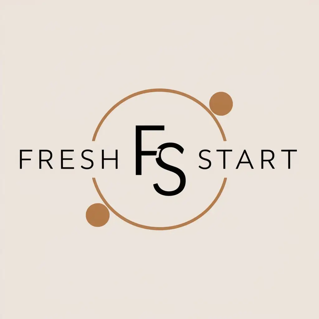 a logo design,with the text "Fresh Start", main symbol:F and S  letters in a circle around them in black and nude in a creative way to indicate a starting point. Plain White background,Minimalistic,clear background