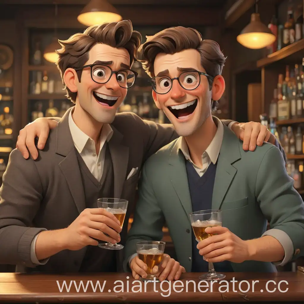 Cartoon-Two-Men-Toasting-Drinks-at-the-Bar