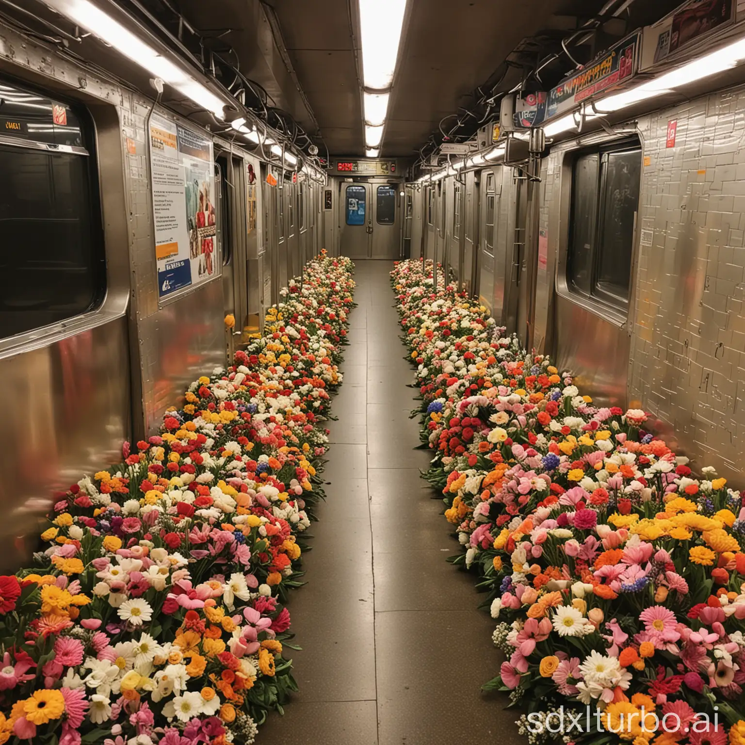 地铁里长满了鲜花