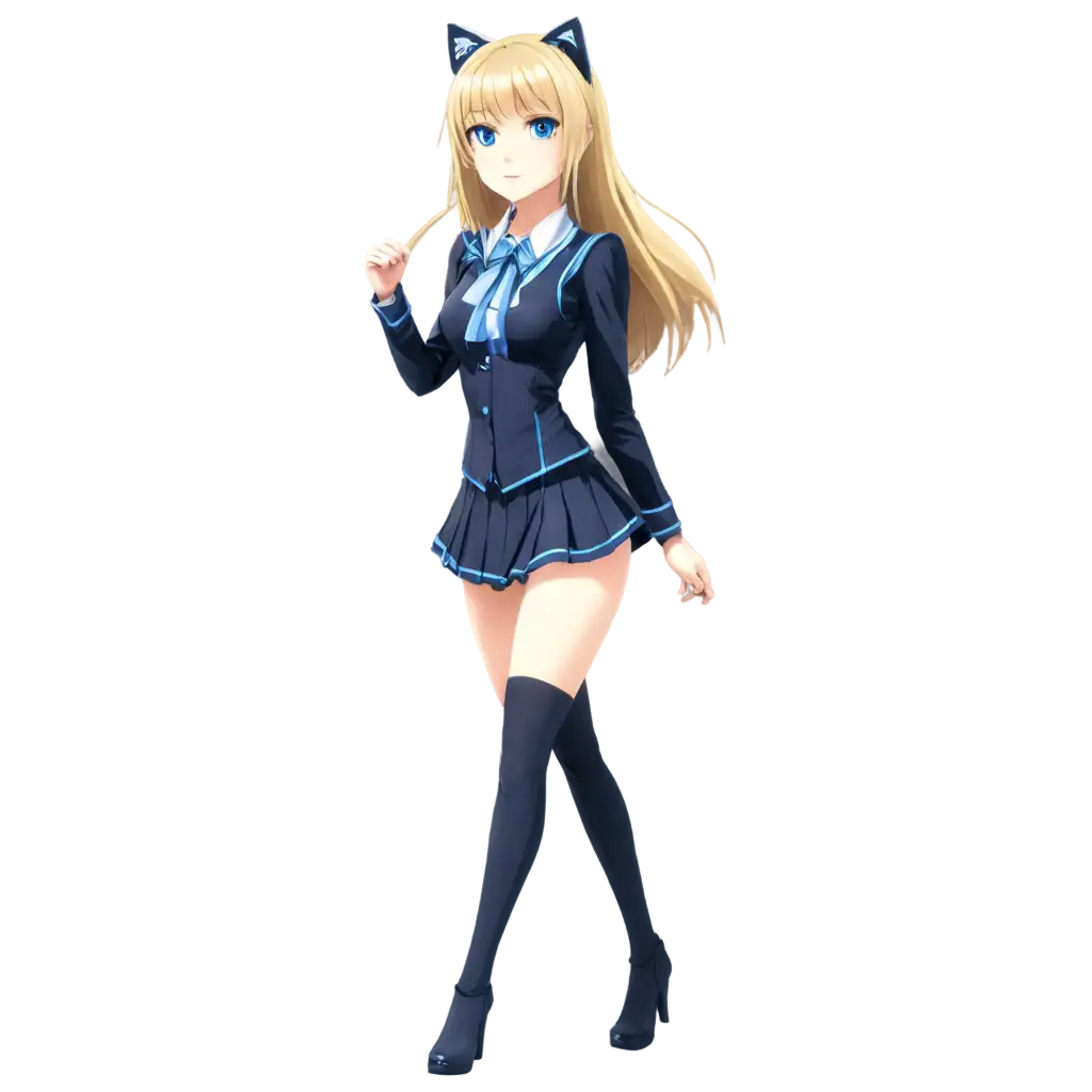 anime catgirl full body blond hair blue eyes