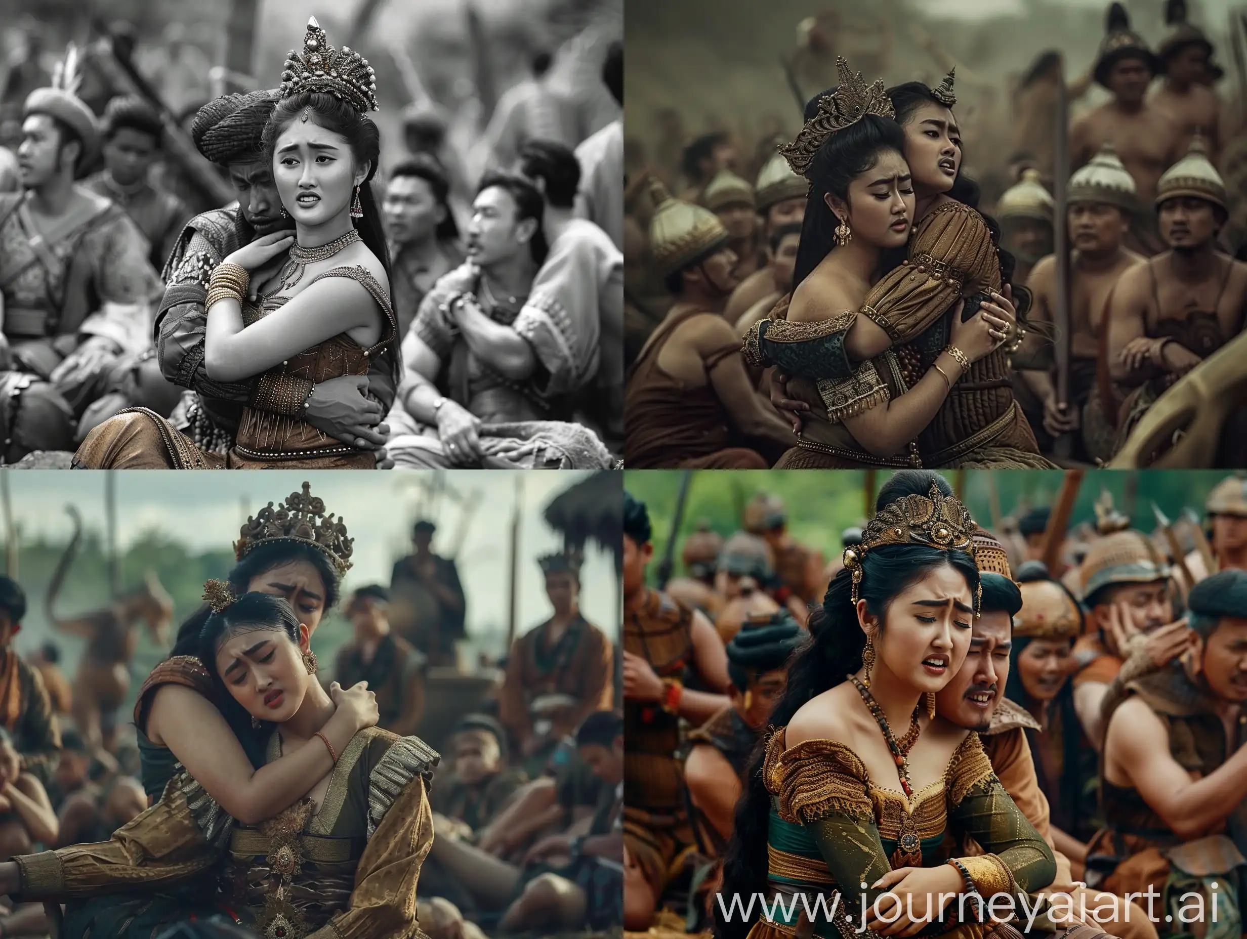Cinematic-Scene-Princess-Dyah-Pitaloka-Comforting-King-Lingga-Buana-Amidst-Fallen-Troops