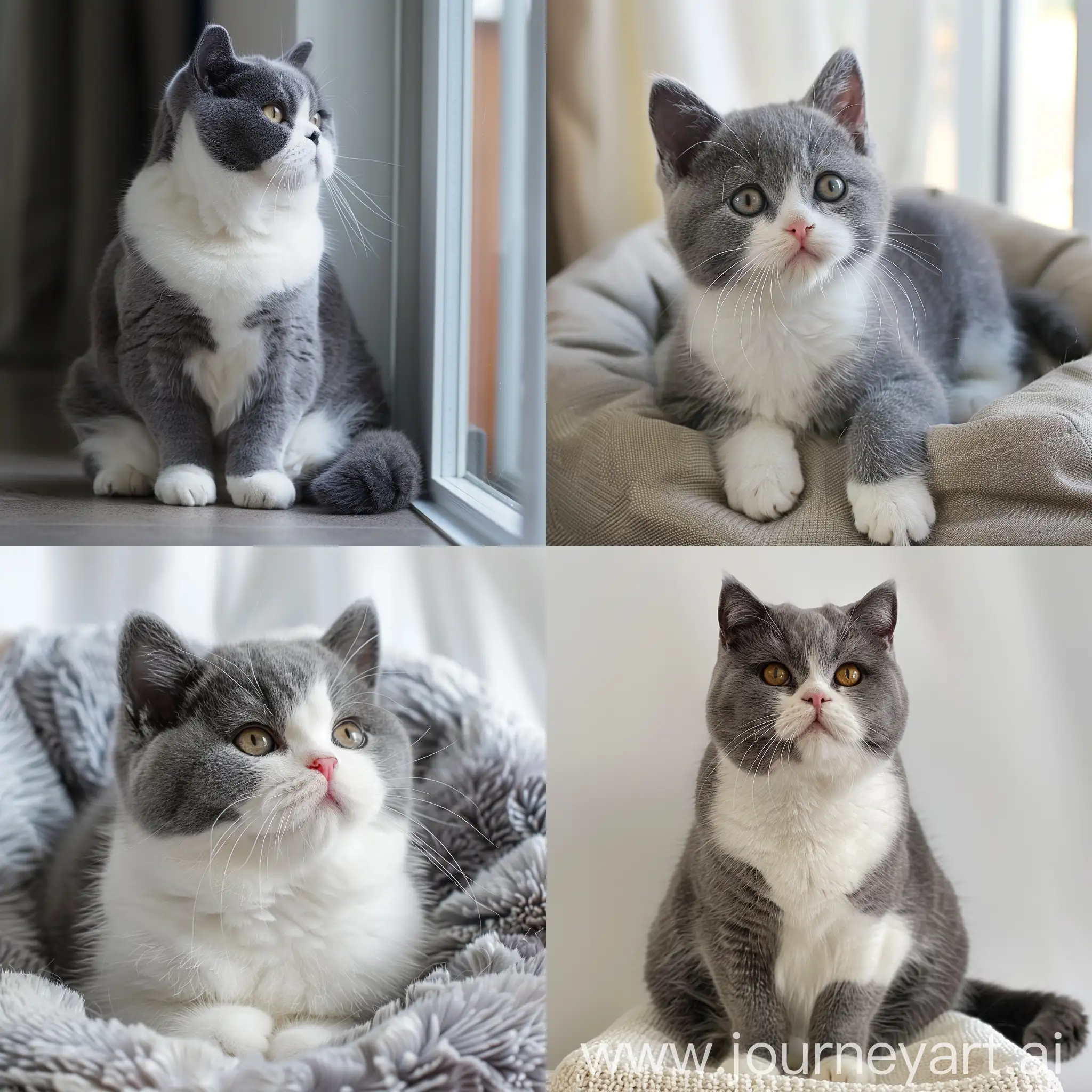 British-Shorthair-Blue-and-White-Cat-Sitting-Gracefully
