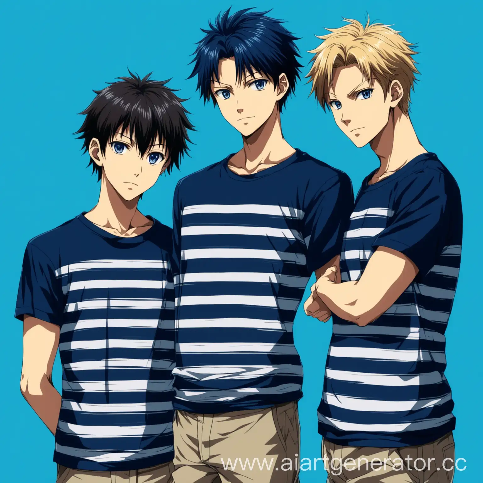 Anime-Guys-in-Striped-Navy-TShirts-on-Blue-Background