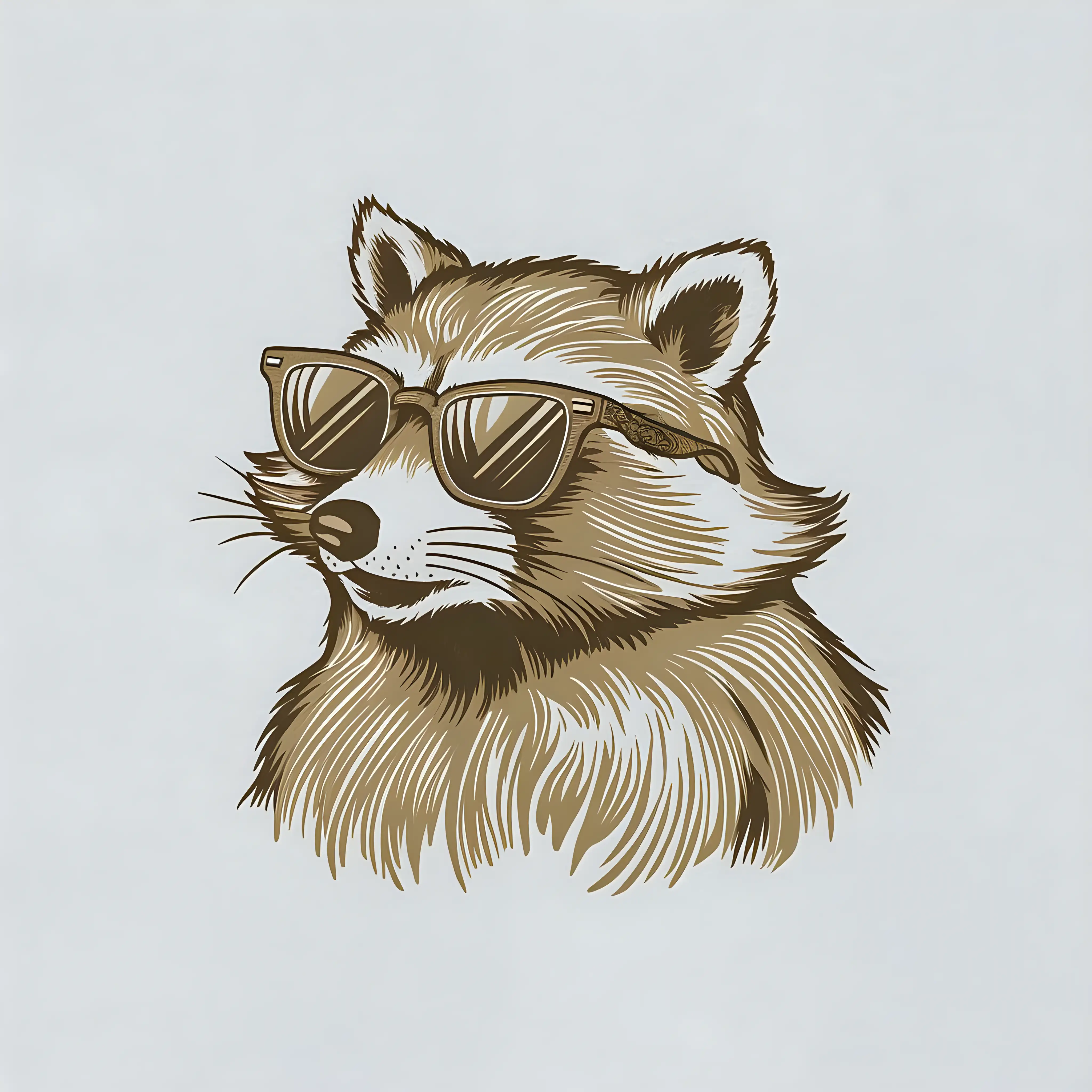 raccoon head sideview clipart with sunglasses on fine line art vintage looks on white background
