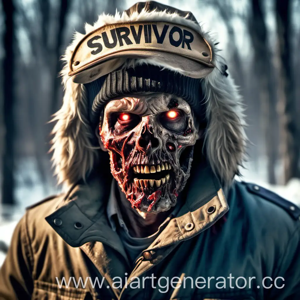 Выживший мужчина во время зомби апокалипсиса в шапке ушанке
