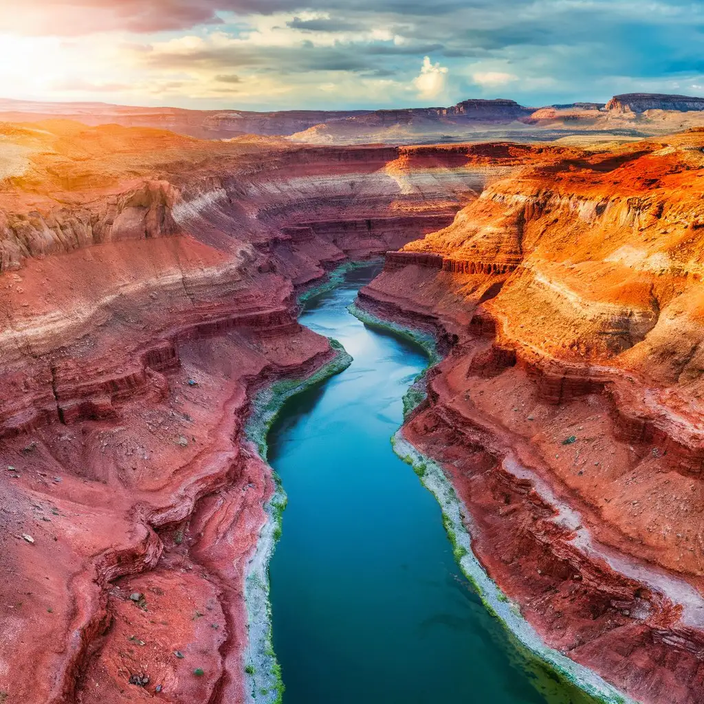 Layers of colorful rock formations sculpted by the Colorado River, a natural wonder.